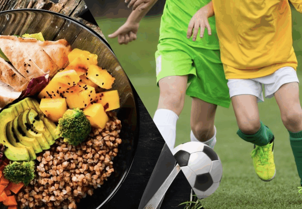 スポーツをしている子どもたちの成長や発育と食事・栄養素の関係について示している写真