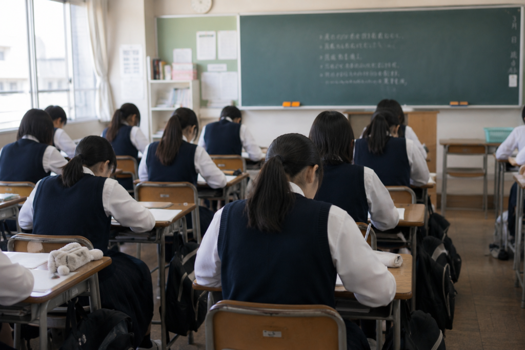 部活動生が学校の授業を受けている時の写真。