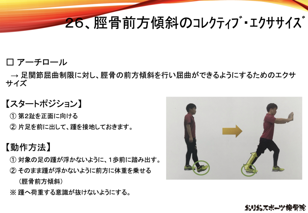 足関節の可動域を改善するエクササイズの写真。